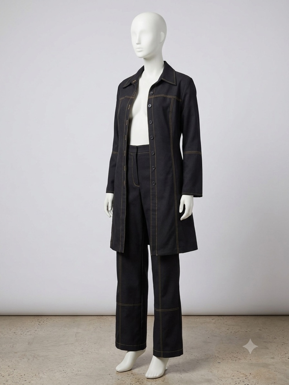 Vintage 70s MC Collect. 2Piece Set Black Jacket & Pant Contrast Stitching Size 3